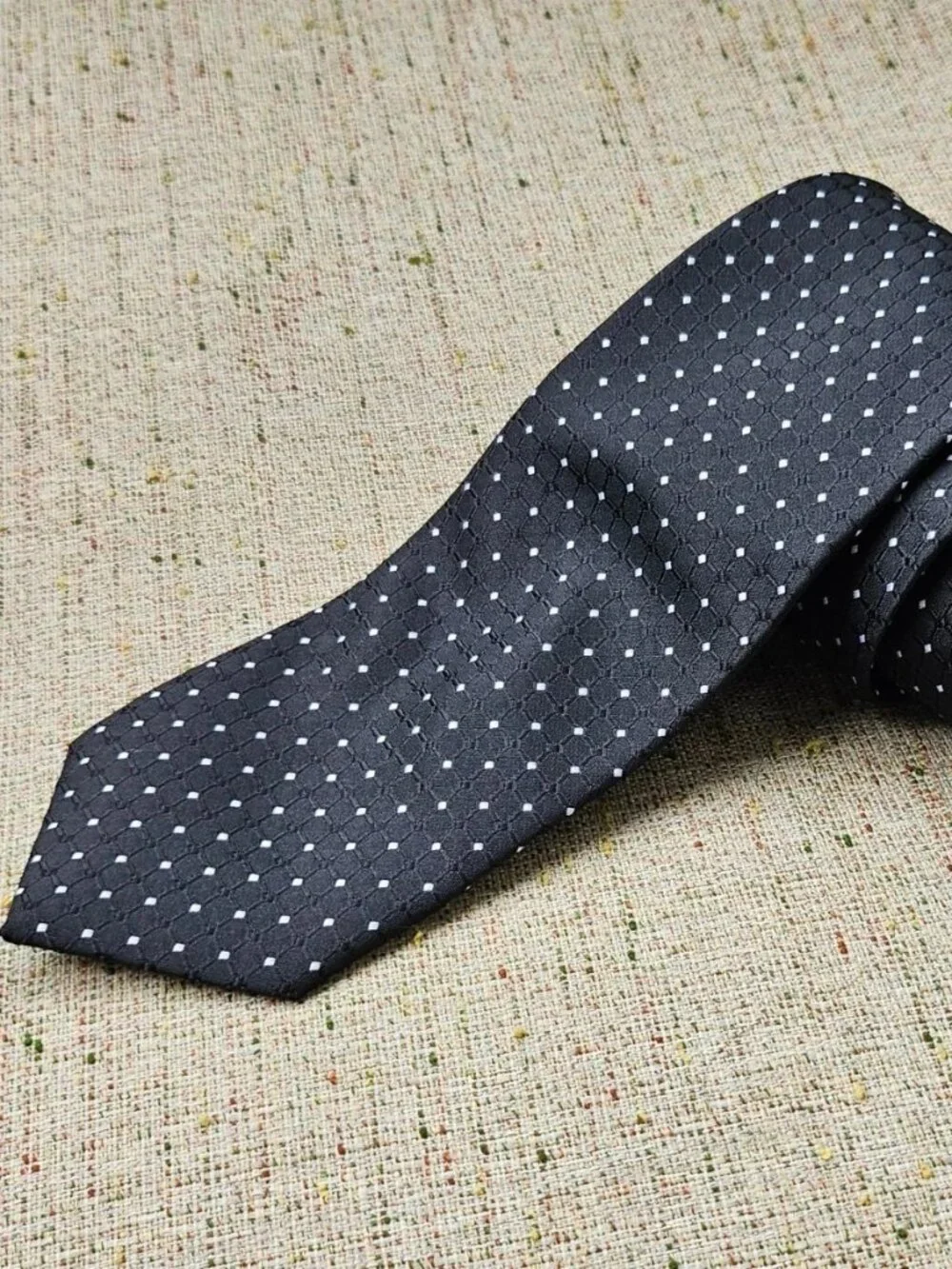Vannotensa Fashion Tie Black Necktie W/ White Polka Dots Classic Tie NEW